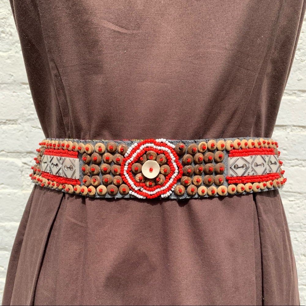 *SALE*Free People Beaded Belt with Red and Brown Accents